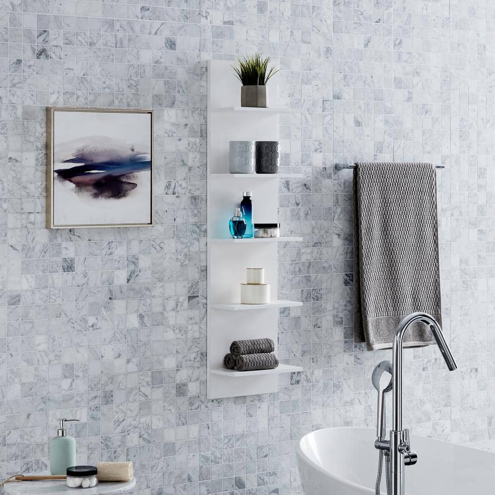White 51" Floating Wall Shelf with Five Tiers