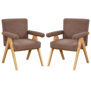 TD Garden Velvet Outdoor Lounge Chair Retro Modern Wood Armchair with Brown Cushion