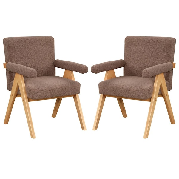 TIRAMISUBEST TD Garden Velvet Outdoor Lounge Chair Retro Modern Wood Armchair with Brown Cushion