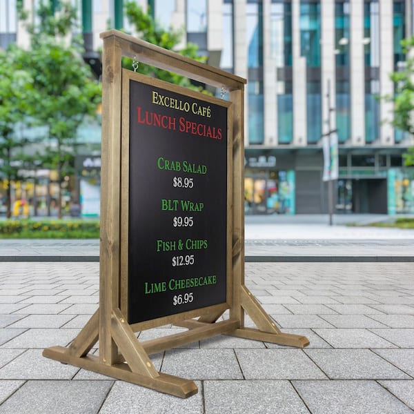 Excello Global Products Rustic Handcrafted Chalkboard Sign: Uniquely Designed Wooden Sidewalk Sign Message Board with Double Sided Display.