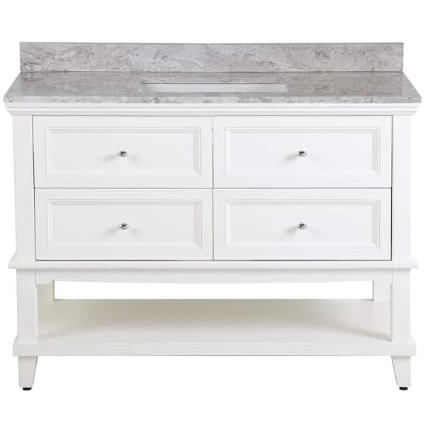 Home Decorators Collection Teasian 49 in. W x 22 in. D x 39 in. H Single Sink  Bath Vanity in White with Winter Mist  Stone Composite Top