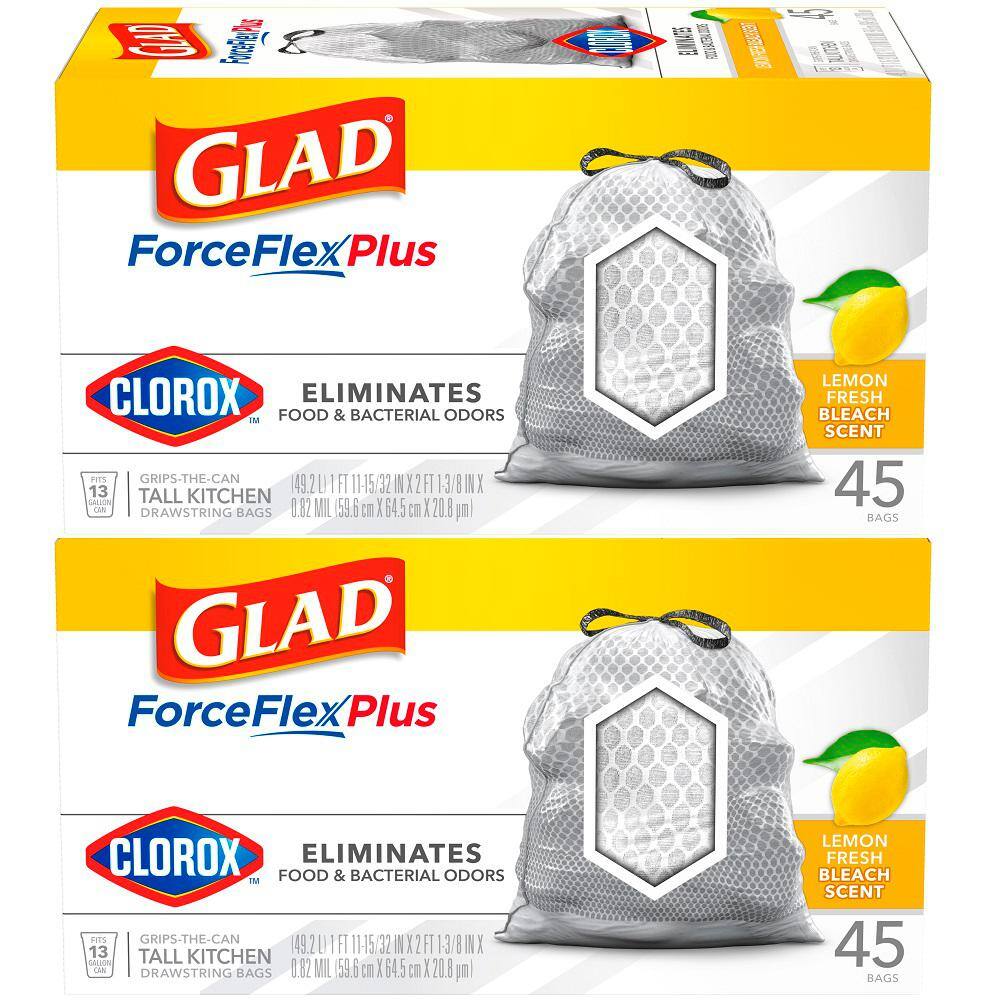 Glad ForceFlex Plus 13 Gal. Lemon Fresh Bleach Scent Grey Kitchen