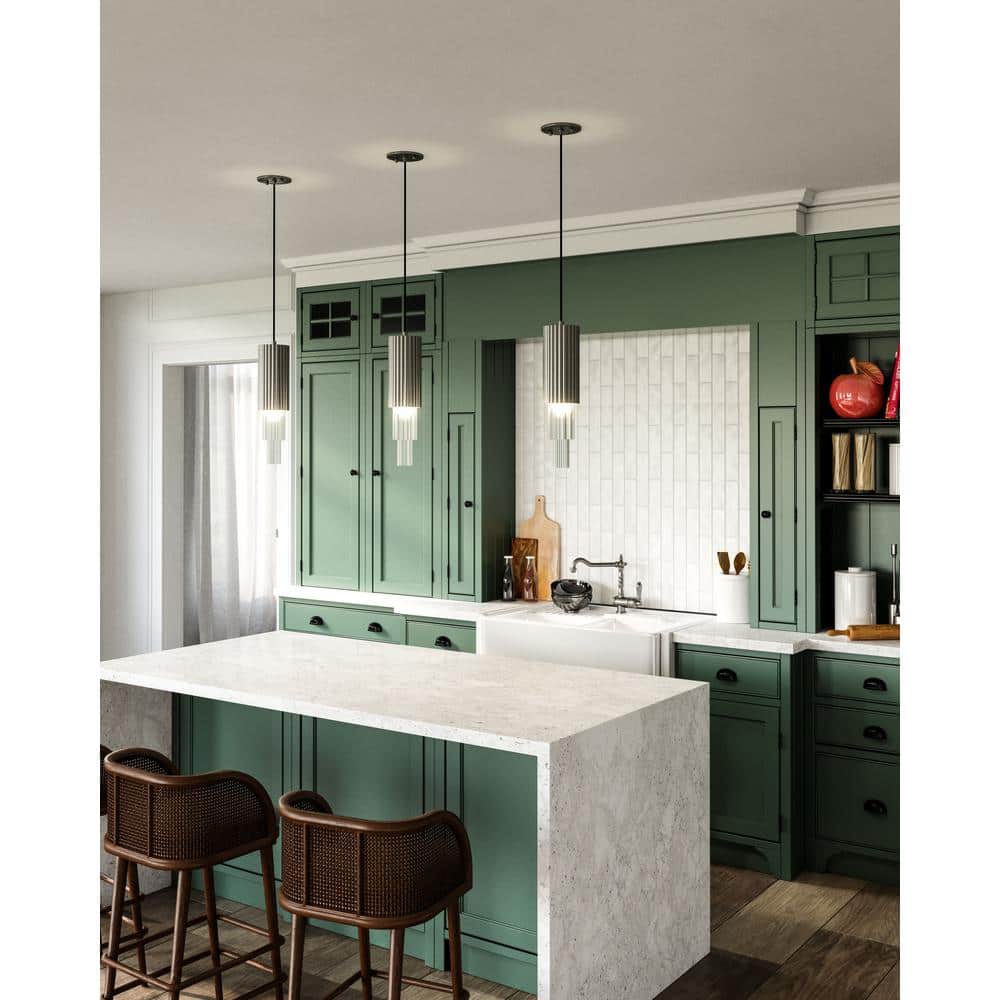 Bordeaux Art Deco Inspired LED Pendant in Brushed Nickel and Clear Glass