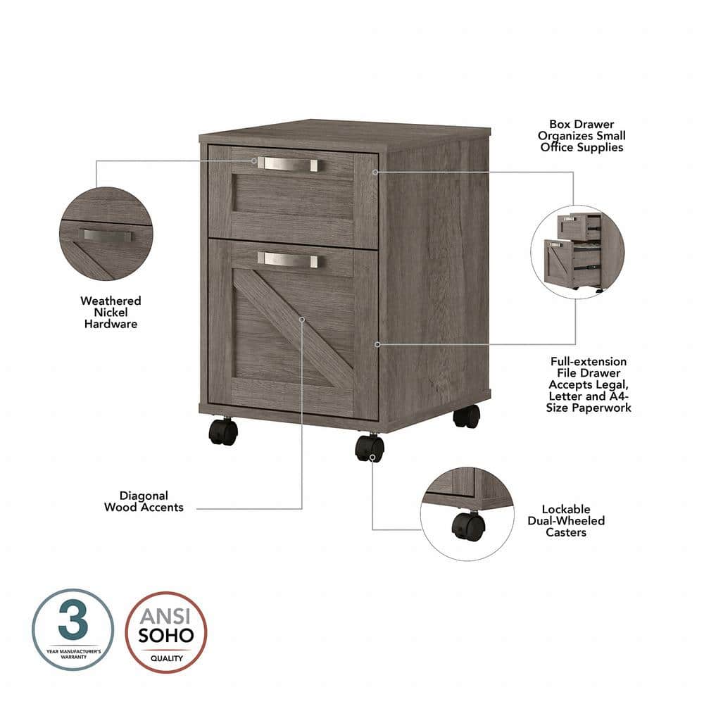 Restored Gray 2-Drawer Mobile Filing Cabinet with Lockable Casters