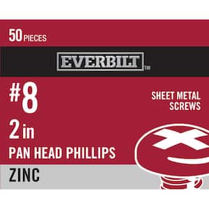 #8 x 2 in. Zinc Plated Phillips Pan Head Sheet Metal Screw (50-Pack)