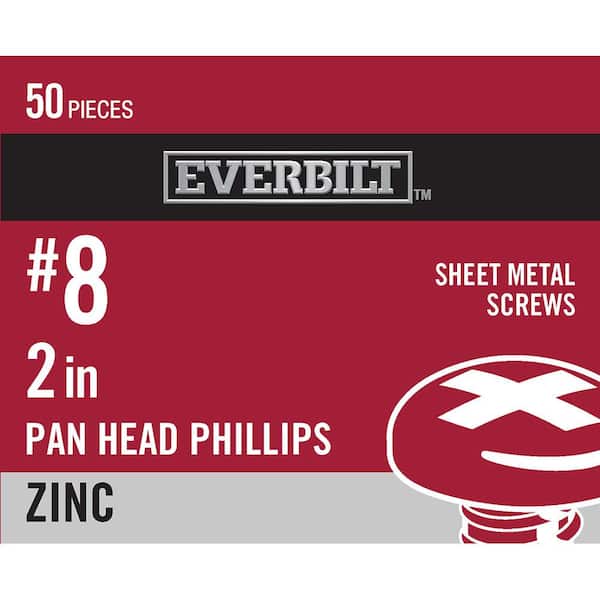 Everbilt #8 x 2 in. Zinc Plated Phillips Pan Head Sheet Metal Screw (50-Pack)