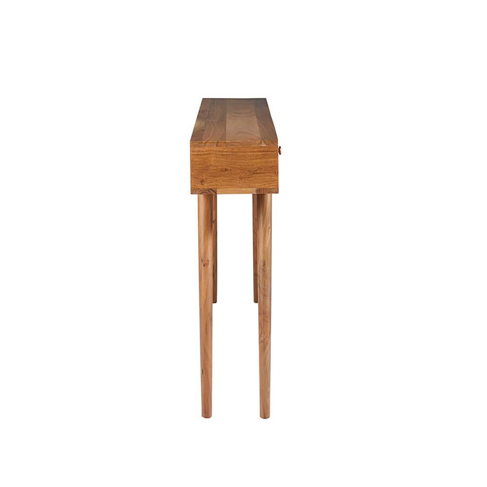Natural Brown Acacia Wood Rectangular Console Table with Storage