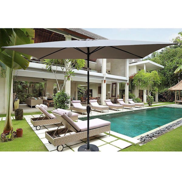 9 ft. Steel Patio Umbrella in Medium grey with Crank and Push Button Tilt