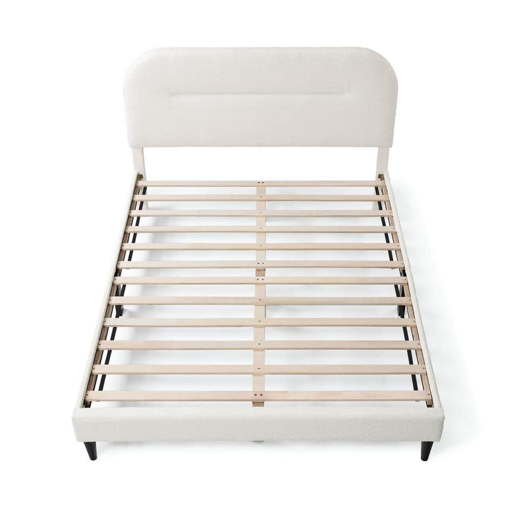 Cream Upholstered Queen Bed with Tufted Headboard and Nailhead Trim