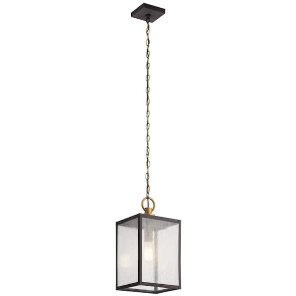 Lahden 1-Light Weathered Zinc Farmhouse Shaded Kitchen Pendant Hanging Light with Clear Seeded Glass