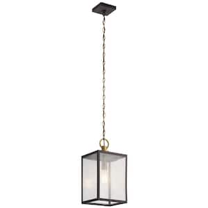 Lahden 1-Light Weathered Zinc Farmhouse Shaded Kitchen Pendant Hanging Light with Clear Seeded Glass