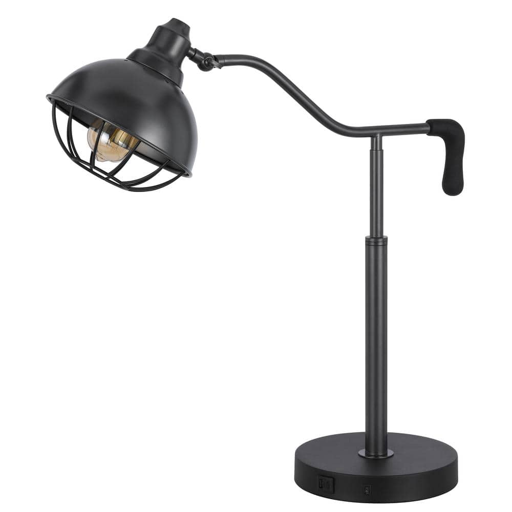 Edison Adjustable Black Metal Desk Lamp with Caged Shade