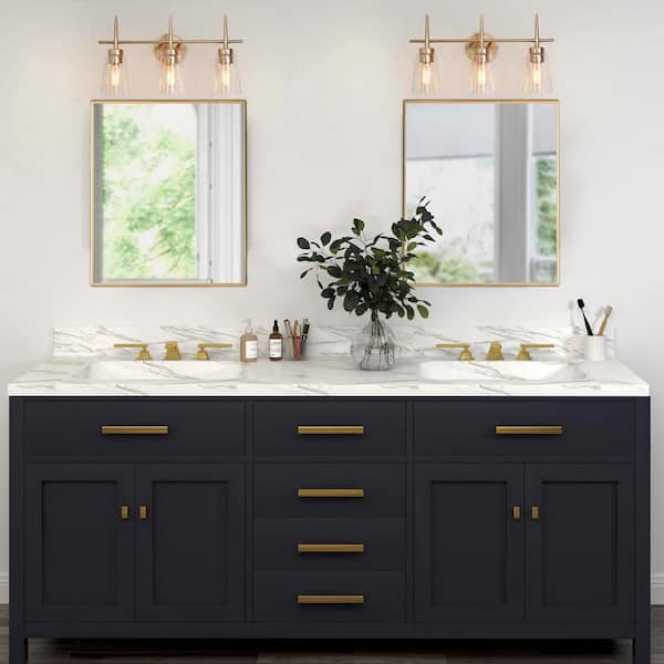 Uolfin Modern Brass Bathroom Vanity Light 20 in. 3-Light Black Gold Powder  Room