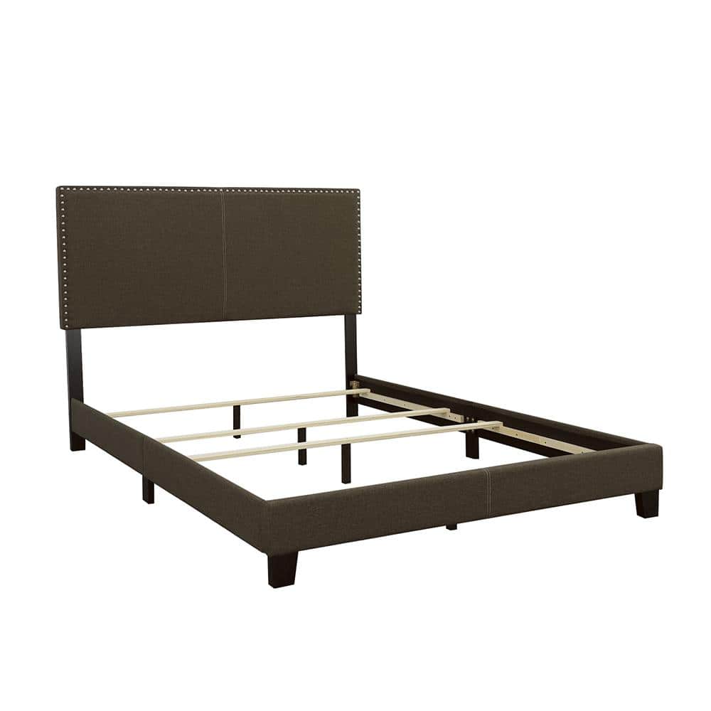 Contemporary Gray King Upholstered Bed with Nailhead Detail