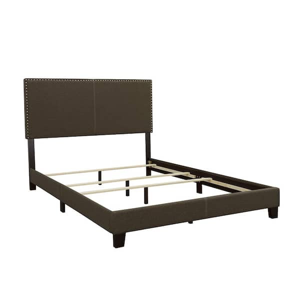 Boyd Gray Wood Frame Fabric Upholstered Eastern King Panel Bed with Nailhead Trim