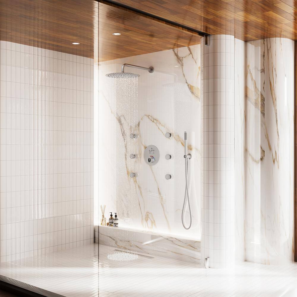 Brushed Nickel Dual Shower System with Rainfall and Body Jets
