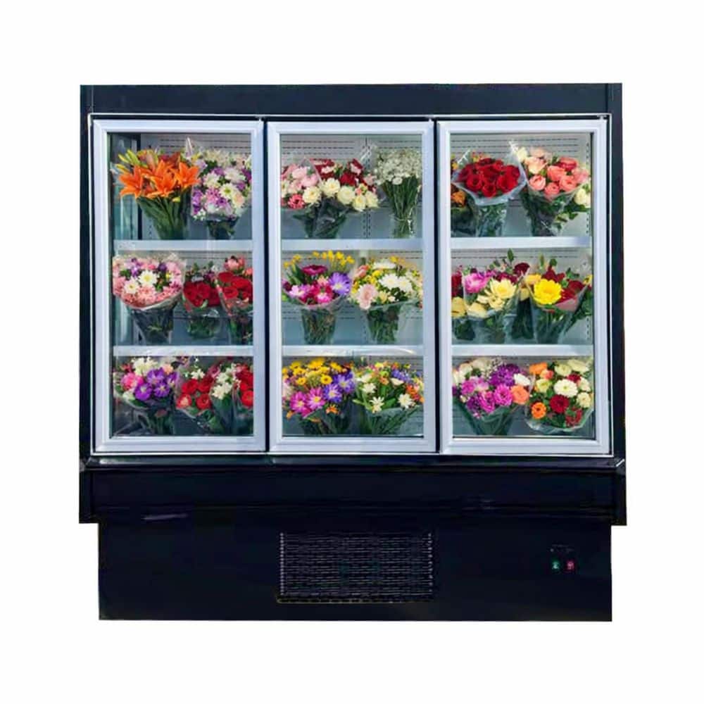76 in.W 28 cu. ft. 3 Glass Doors Commercial Refrigerator Flower Cooler Merchandiser in Black