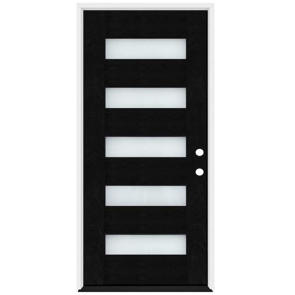 Regency 36 in. x 80 in. Modern 5-Lite Opaque Glass LHIS Onyx Stained Fiberglass Prehung Front Door