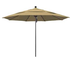 11 ft. Bronze Aluminum Commercial Market Patio Umbrella with Fiberglass Ribs and Pulley Lift in Champagne Olefin