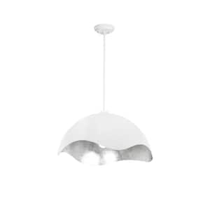 Eclos 1-Light Textured White with Silver Leaf Inside Pendant Light with No Bulbs Included