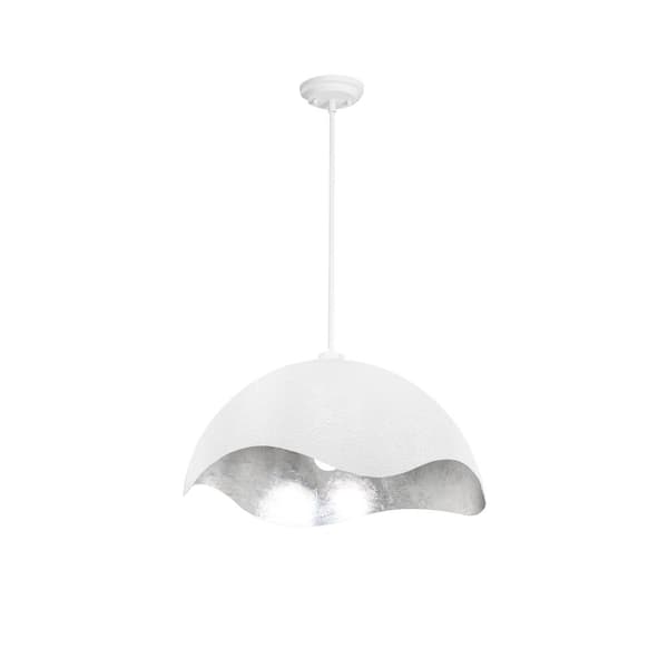 George Kovacs Eclos 1-Light Textured White with Silver Leaf Inside Pendant Light with No Bulbs Included