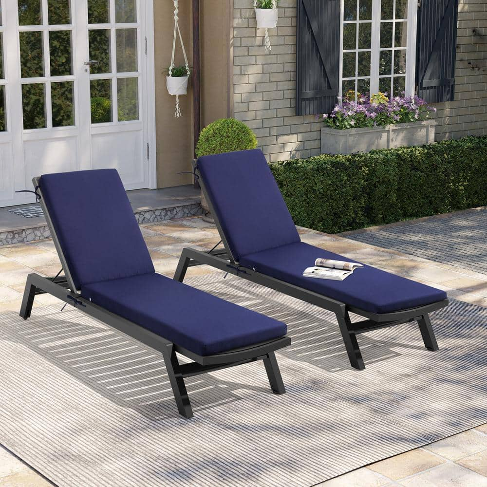 Pellebant 2-pack 80 In. Outdoor Lounge Chair Lounge Polyester Chair 