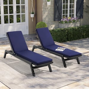 2-pack 80 in. Outdoor Lounge Chair Lounge Polyester Chair Cushions in Navy Blue