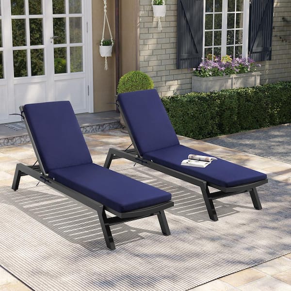 Pellebant 2 pack 80 in. Outdoor Lounge Chair Lounge Polyester Chair Cushions in Navy Blue PB CU001NAV80 2