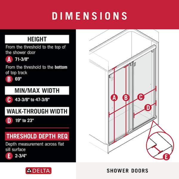 Lyndall Mod 43-3/8 to 47-3/8 in. W x 71-1/2 in. H Soft-Close Frameless Sliding Shower Door, Bronze with Clear Glass
