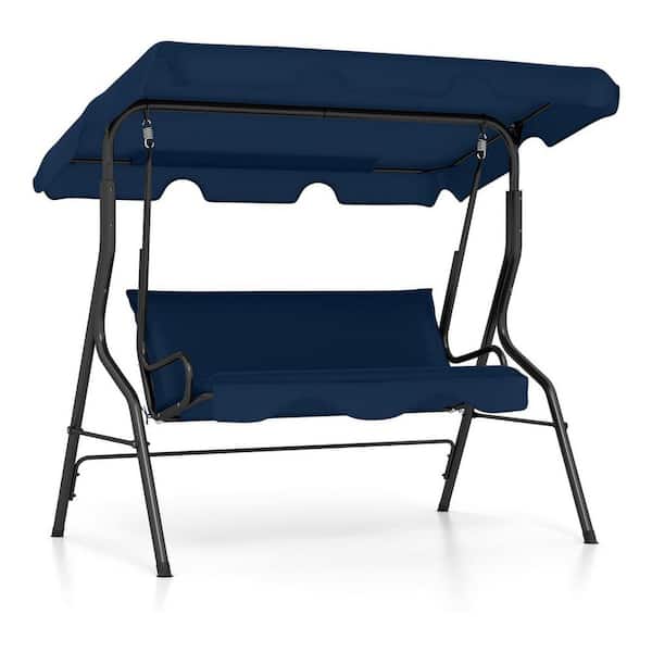 Unbranded 67.5 in. W Navy 3 Person Patio Swing, Patio Swing with Removable Cushion and Powder-Coated Steel Frame