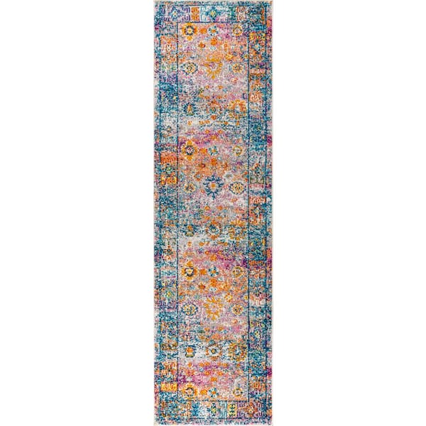 Bohemian FLAIR Boho Vintage Faded Cream/Navy 2 ft. 3 in. x 8 ft. Runner Rug