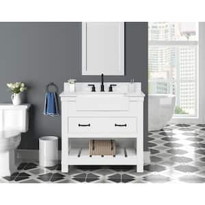 Wellford 37 in. W x 22 in. D x 35 in. H Single Sink Freestanding Bath Vanity in White with White Engineered Stone Top