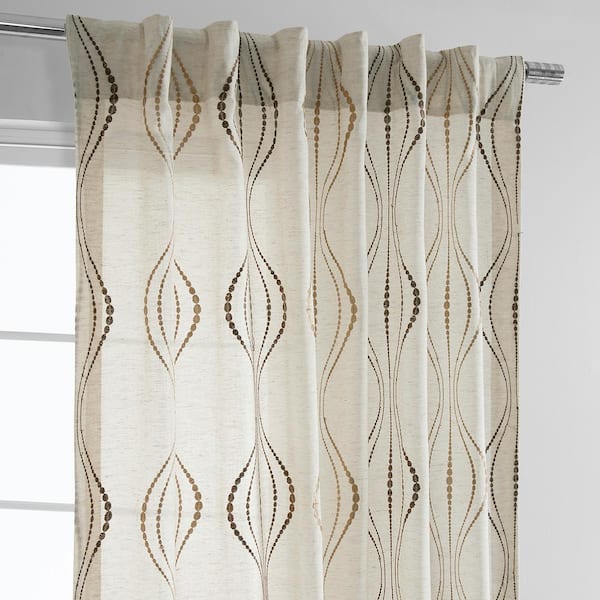Suez Bronze Damask Embroidered 50 in. W x 108 in. L Rod Pocket Sheer  Curtain (Panel 1)