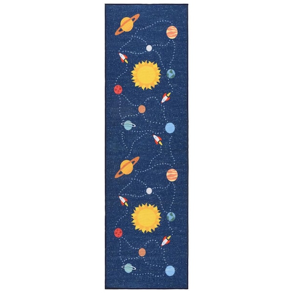 Kids Playhouse 2 ft. x 6 ft. Navy/Gold Solar System Runner Rug