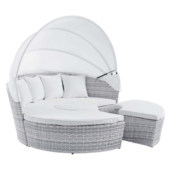 MODWAY Scottsdale 4-Piece Wicker Outdoor Daybed with Sunbrella White Cushions