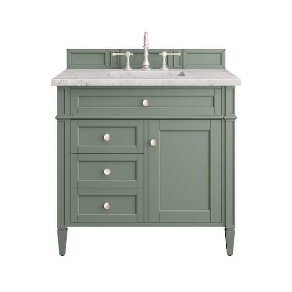 James Martin Vanities Brittany 36.0 in. W x 23.5 in. D x 33.8 in. H Bathroom Vanity in Smokey Celadon with Eternal Jasmine Pearl Quartz Top