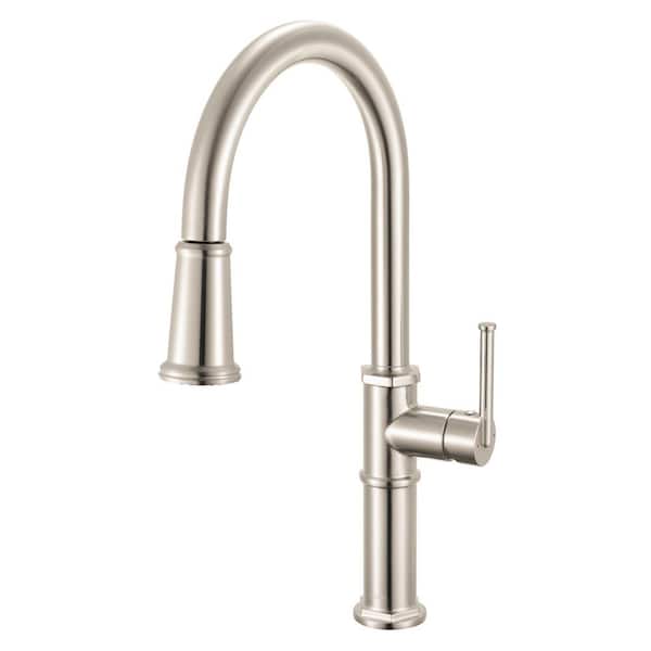 Idris Brushed Nickel Stainless 16.5 in. H Single Art Deco Pull Down Sprayer Kitchen Faucet with 360° Spout Swivel