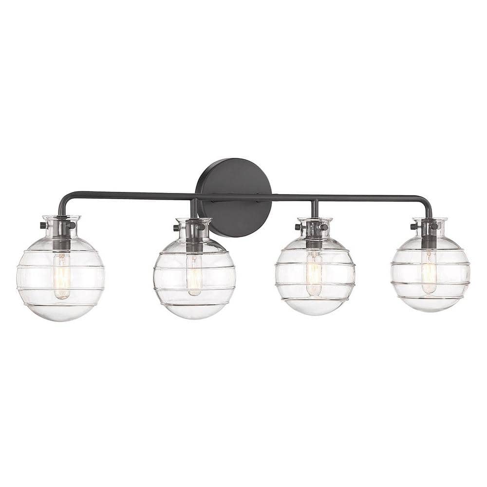 Matte Black Glass 4-Light Dimmable Bathroom Vanity Light