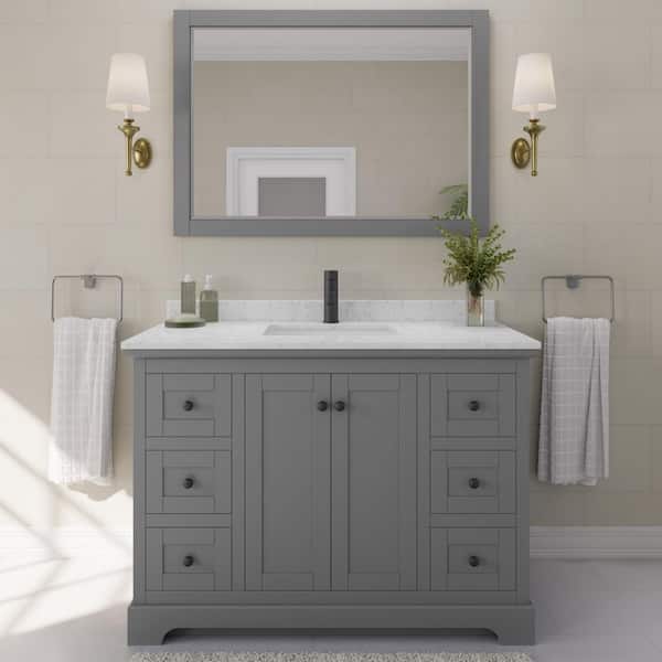 Wyndham Collection Avery 48 in. W x 22 in. D x 35 in. H Single Bath Vanity in Dark Gray with Carrara Cultured Marble Top