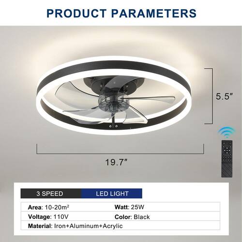 Black 19.7 in. indoor LED Small Ceiling Fan with Lights and Remote TOOLKISS Ceiling Fans With Lights