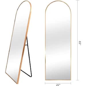 23.6 in. W x 65 in. H Arched-Top Full Body Mirror with Stand Floor Mirror Wall-Mounted Mirror Full Length Mirror in Gold