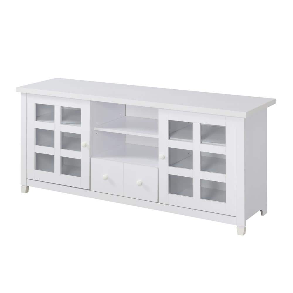 White 60 Inch TV Stand with Storage Cabinets and Shelves