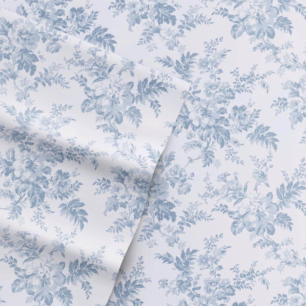 Vanessa Blue Floral Cotton Twin Flannel Sheet Set