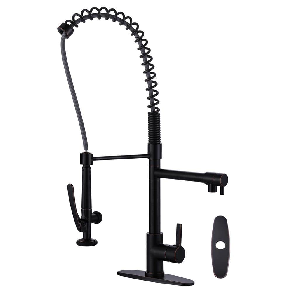 Oil Rubbed Bronze High-Arc Single Handle Kitchen Faucet with Pull-out Spray