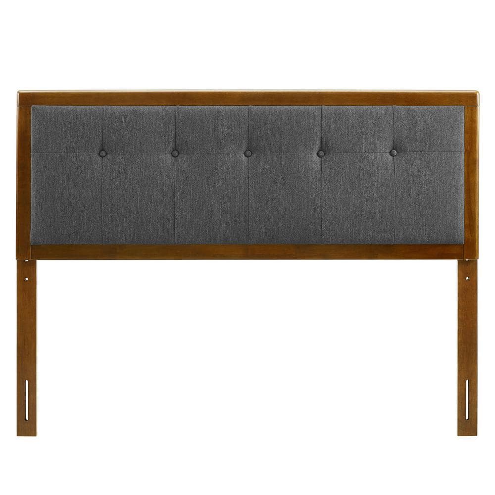 Mid-Century Walnut Charcoal Tufted Queen Headboard with Wood Frame