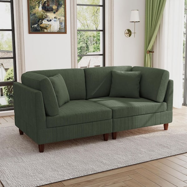 74.7 in. Modern Straight Arm Corduroy Upholstered Rectangle 2-Seater Sofa in. Green