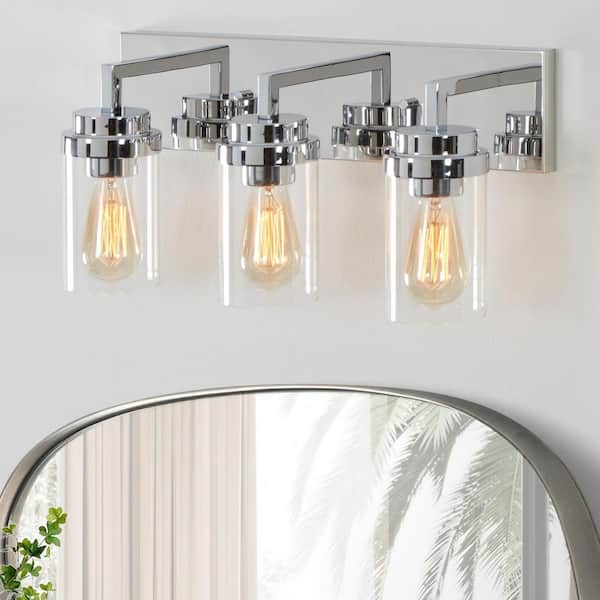 KAWOTI 20.5 in. 3-Light Chrome Vanity Light with Clear Glass Shade