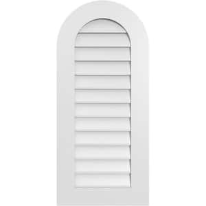 18 in. x 40 in. Round Top Surface Mount PVC Gable Vent: Decorative with Standard Frame