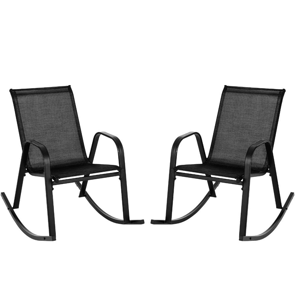 Set of 2 Metal Patio Rocking Chairs with Breathable Fabric Seats and 330 lb. Capacity, Black price history on PriceWatchPro