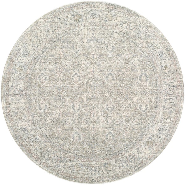 Livabliss Poetry Light Slate Traditional Border 7 X 7 Area Rug POI2307 ...